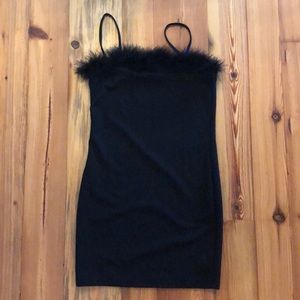 Black Shein mini dress with feathered neckline